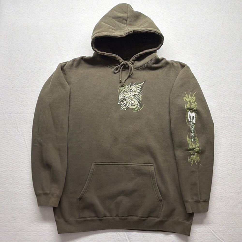 Vintage 2002 Top Heavy ROBO 3 Dragon Hoodie Y2K Tribal Graphic Mens Pullover - L